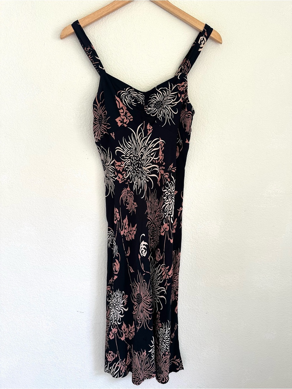 Cinnamon Girl Hawaii Floral Bias Cut Midi Slip Dress Black Pink Size 2